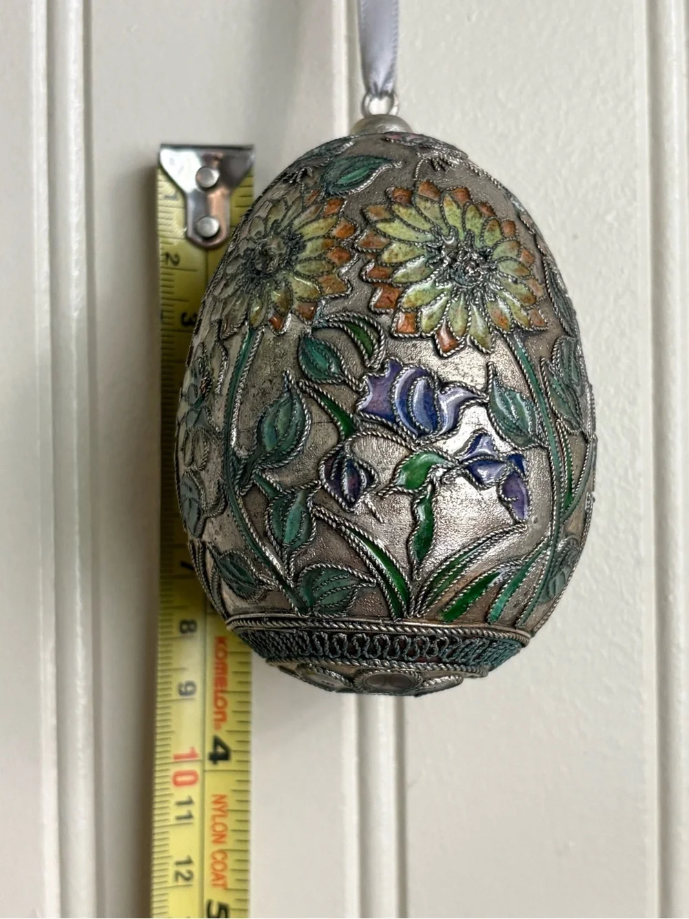 Vintage Cloisonné Floral Enamel Filigree Decorative Egg Collectible Ornament VTG